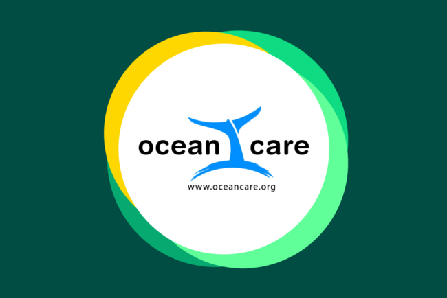 Logo der Organisation OceanCare auf grünem Hintergrund